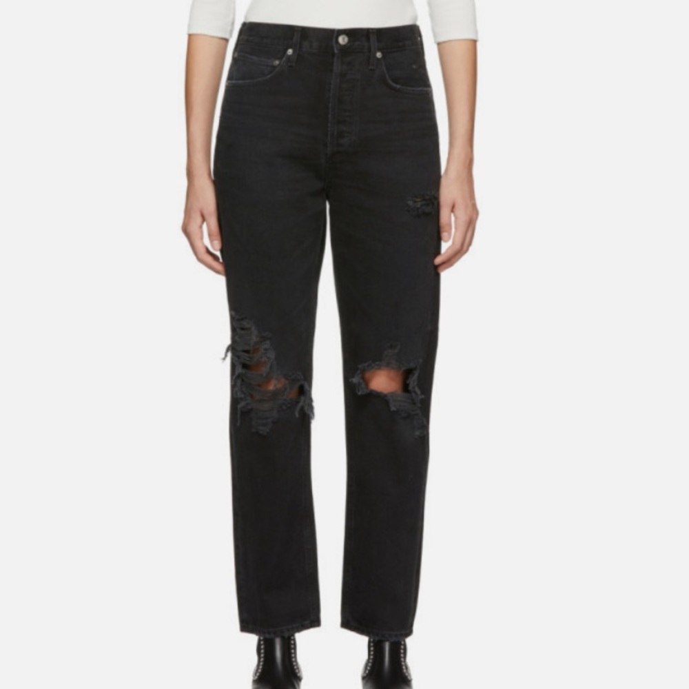 agolde black distressed 90s jean